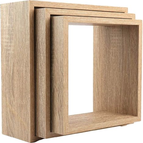 Set di 3 Mensole da Parete in Legno MDF Misure 25,5 / 27 / 30 cm Mensoline a Cubo Decorative Moderne Salvaspazio, Disponibili in 2 Colori, per Soggiorno, Camera, Cucina e Ufficio Marrone (1/4)