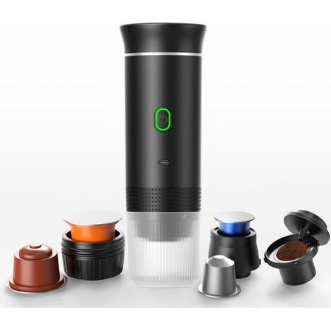 Machine à café portable rechargeable – Cafetière de voyage 12V pour voiture – Compatible capsules Nespresso, Dolce Gusto et café moulu – Espresso nomade – Noir (1/2)