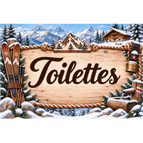 Plaque Toilettes 20 x 15 cm aluminium décor montagne et ski (1/2)