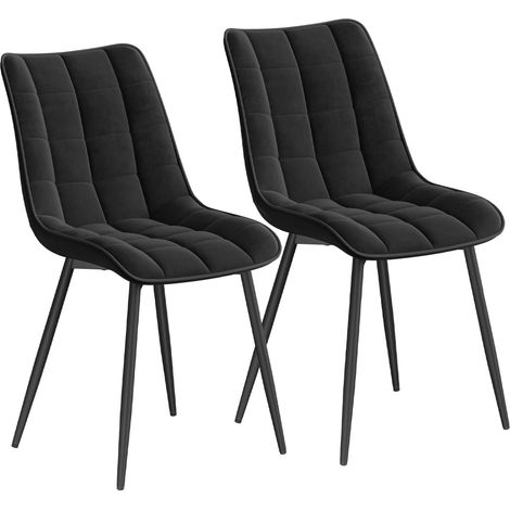 Lot de 2 Chaises de Salle à Manger WOLTU, Chaise de cuisine en velours Pieds en métal, Chaises scandinaves, Noir (1/5)