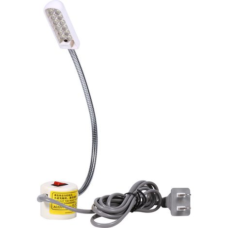 Lampe à coudre 12 LED flexible col de cygne, socle magnétique avec interrupteur, fixation orientable, AC 220-250V, éclairage précis pour machine à coudre. (1/5)