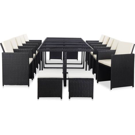 Set di mobili da giardino mobili da esterno 15 pezzi con cuscini resina intrecciata nera 020015875