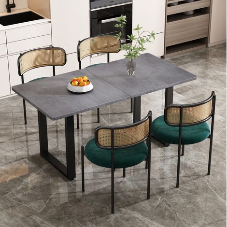 Sedie da pranzo set 4 in velluto verde, schienale effetto rattan, gambe metallo DESVIAE (1/5)
