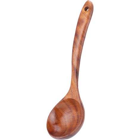 Cuillère en bois anti-brûlure pour la cuisson des plats chauds et des soupes, avec un long manche, idéale pour la cuisine domestique. (1/5)