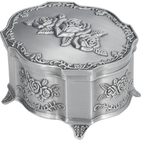 Boîte à bijoux vintage avec intérieur souple en alliage de zinc, motif en relief, surface polie, robuste et durable, idéale pour ranger de petits objets.