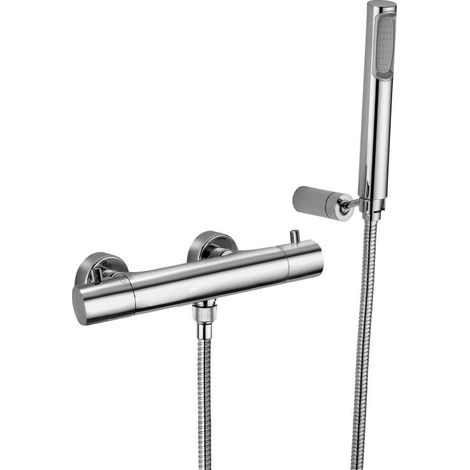 Paffoni Light LIQ168EDCR Serie externe thermostatische Brausebatterie mit Handbrause und ECOSTOP Durchflussbegrenzer  Verchromt - Messing