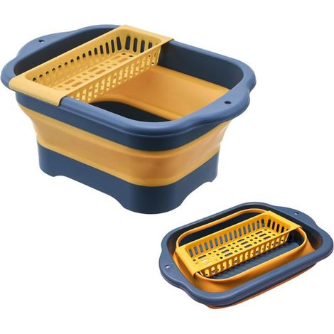 Irovami Bassine pliable avec bouchon de vidange, panier à légumes pliable multi-usage pour l'extérieur, bleu (1/5)