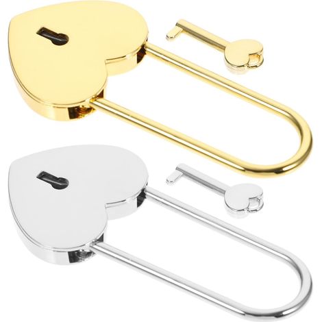 Lot de 2 Cadenas en Métal Forme Cœur Petit Cadenas de Voyage pour Boîtes à Bijoux et Agendas Sécurisé Doré et Argenté Bagages et Coffres-forts (1/5)