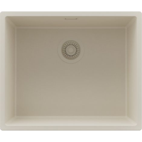PRIMAGRAN Evier Cuisine en Granit 56x47cm,Lavabo 1 bac + Kit de Vidage, Évier à Encastrer au meuble 60cm - London Slim, Beige (1/5)