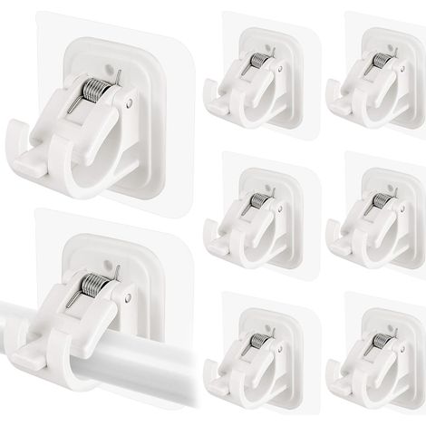 Lot de 8 crochets adhésifs blancs pour tringle à rideau, support adhésif sans perforation, crochet adhésif pour tringle télescopique