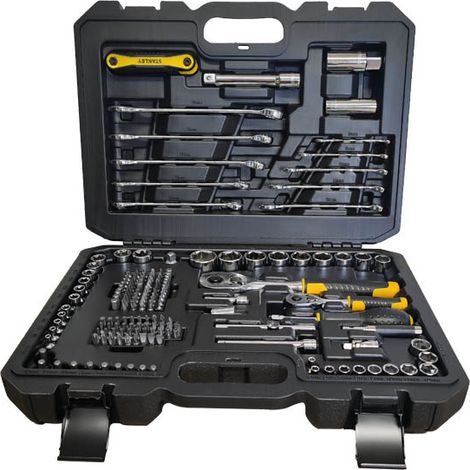 Stanley – Coffret multi-outils 175 pièces – 9 douilles hexagonales 1/2" – 10 douilles 1/4" – 101 embouts – Mallette synthétique avec fermetures métalliques