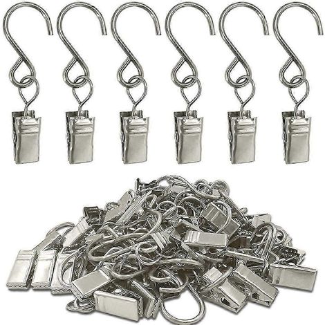 Lot de 50 crochets en S en acier inoxydable pour rideaux - Pinces argentées résistantes pour rideaux, décoration intérieure et solutions de suspension (1/5)