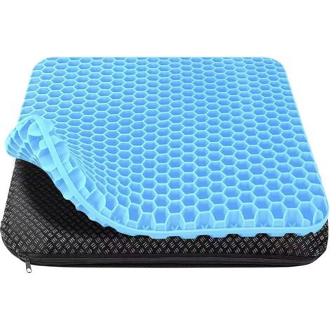 Coussin Gel - 1 Unité - Maille Alvéolaire - Anti Escarre et Respirant - Bureau Voiture Fauteuil Roulant - 43x39x4 cm Bleu Clair (1/5)