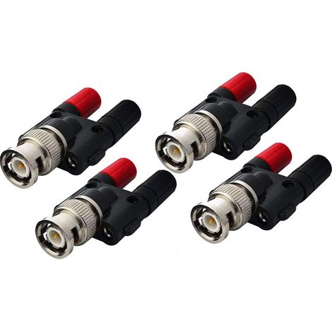 Lot de 4 fiches BNC males vers 4 fiches banane femelles doubles de 4 mm, connecteur répartiteur coaxial RF, adaptateur banane BNC pour antennes radio HF, oscilloscope DVM, lot de 4 (1/4)