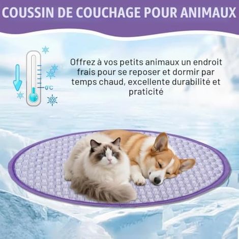 Tapis rafraîchissant rond pour chat, coussin de 40 cm de diamètre, lit respirant pour chat, tapis en soie glacée spécialement conçu pour l'été, à la maison, en voiture et en voyage (1/3)