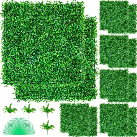 VEVOR 12 Pezzi Artificiale Pannello da Siepe di Bosso, 50,8 x 50,8 cm, Siepi Artificiali, Recinzione Artificiale Bosso, Edera Finta Effetto Realistico Decorazione Plastica Verde, Spessore da 4 cm
