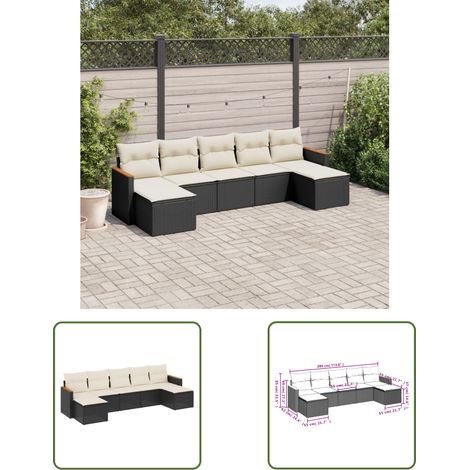 The Living Store Salon de jardin 7 pcs avec coussins noir résine tressée - Salon De Jardin - Meuble De Jardin - Ensemble Salon Extérieur - Canapé Jardin - Rattan Imitation (1/3)
