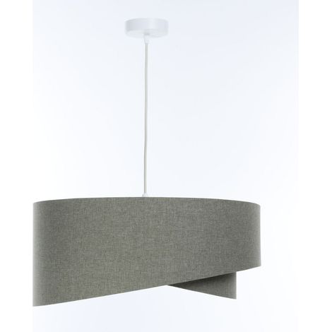 Pendelleuchte Stoff rund Ø 60 cm H: max. 95 cm Weiß Grau E27 Modern Hängelampe (1/5)