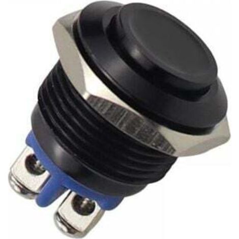 Metall-Drucktaster, 220 V, 16 mm, wasserdicht, Edelstahl, rund, selbstrückstellend, normalerweise offen (schwarz)