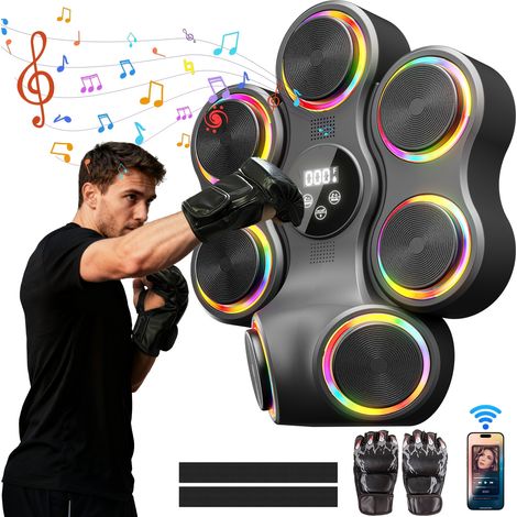 Machine de Boxe Musicale pour Adultes, Machine d'Entraînement de Boxe Intelligente Bluetooth, Cible Murale pour Entraînement de Frappes, pour Maison, Bureau, Salle de Sport,