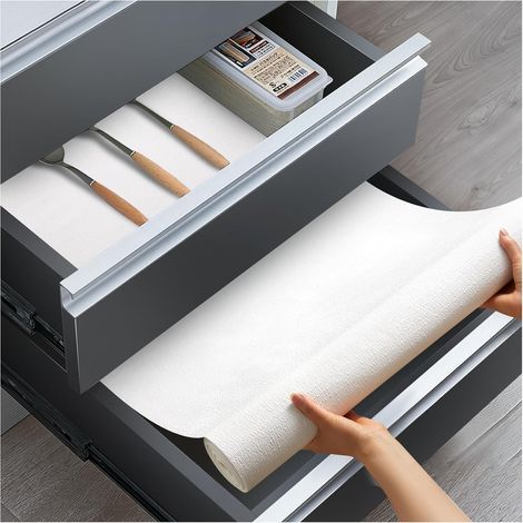Rivestimenti antiscivolo per cassetti e ripiani, rivestimenti per mobili da cucina, non adesivi, spessi e resistenti, impermeabili e lavabili, bianchi, 30,5 cm x 3 m