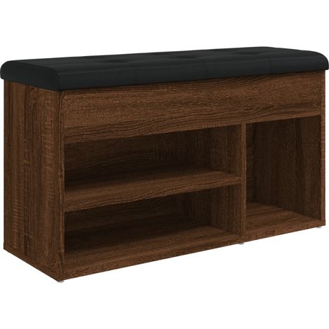 Banc de rangement à chaussures avec coussin d'assise 82 x 32 x 45,5 cm bois d'ingénierie couleur chêne marron DEC024875 (1/5)