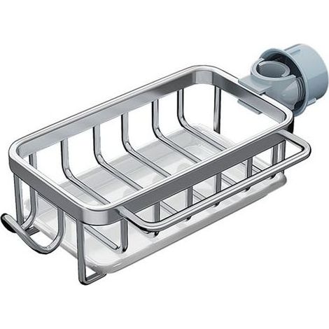 Organisateur de robinet de cuisine multifonctionnel antirouille avec porte-éponge, brosse à vaisselle et bac d'égouttage argenté (1/5)