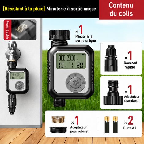 Programmateur d’arrosage à une sortie en ABS et métal avec connecteur de pile b0 30 × 20 × 20 cm 400 g – Livraison gratuite