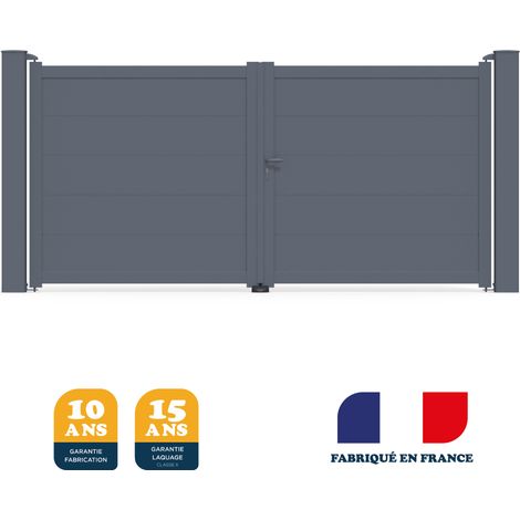 Portail aluminium battant prêt à poser – Gris anthracite RAL 7016 – Largeur 356 cm – Hauteur 172 cm – Fabrication française (1/4)