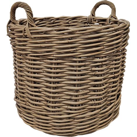 Grand panier rond H. 46 cm avec anses en kubu naturel tressé - INAYA