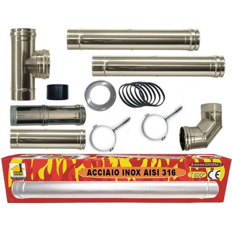 kit INOX tubi canna fumaria stufa pellet dn 80 tubo acciaio 316 regolabile 600 CE Made in Italy UNI 1856-2