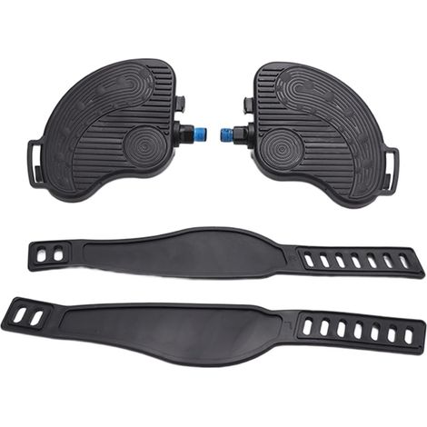 Pédales de vélo pour vélo d'appartement, filetage 9/16" et 1/2", sangles réglables, design antidérapant, plastique et acier, noir, pour vélo d'intérieur et salle de sport (1/2") (1/5)