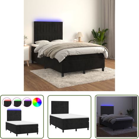 The Living Store Sommier à lattes de lit avec matelas LED Noir 120x200cm Velours - Lit Capitonné - Lit Velours - Lit Avec Éclairage Led - Lit Double - Tête De Lit Ajustable (1/5)