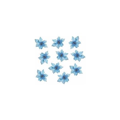 Fleurs de Noël Mariage artificiel Fleurs de Noël Décorations d'arbre de Noël à paillettes (10 pcs) (Bleu) (1/2)