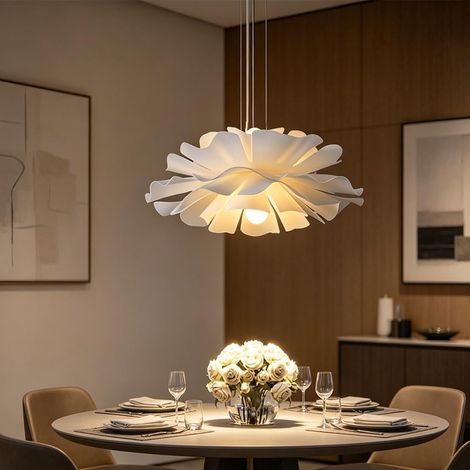 Lustre Fleur En Acrylique 3 Couleurs Lumineuses Variables Base En Fer Luminaire Plafond Suspendu Réglable Adapté Pour Salle À Manger Chambre Et Cuisine Style Nordique Moderne(40cm)