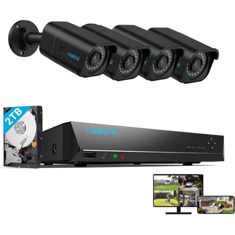 Reolink 8MP Überwachungskamera Set Outdoor, 4X 8MP PoE Bullet Überwachungskamera+8CH 2TB HDD NVR, Personen-/Fahrzeugerkennung, 30m Nachtsicht, 24/7 Schutz, Schwarz