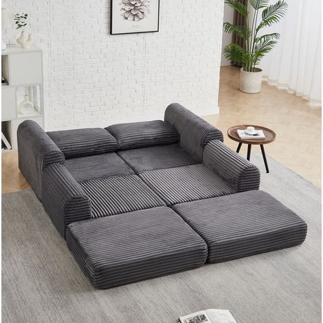 Sofá cama modular 2 en 1 de terciopelo acanalado gris, con 2 cojines, OKWISH (1/5)