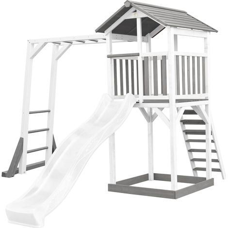 Axi Beach Tower Aire De Jeux Avec Toboggan En Blanc, Cadre D'Escalade & Bac À Sable  Grande Maison Enfant Extérieur En Gris & Blanc  Cabane De Jeu En Bois Fsc
