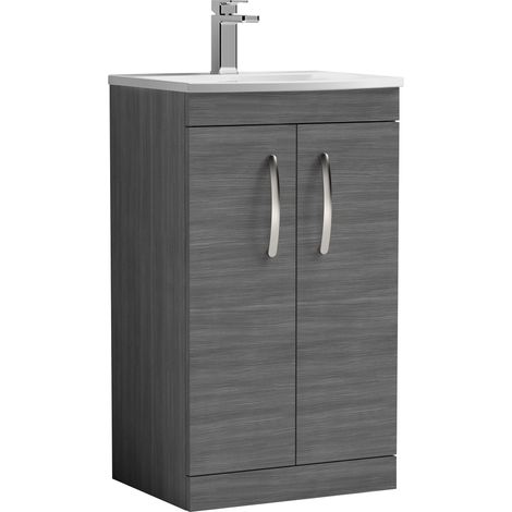 Nuie Athena Floor Standing 2-Door Vanity Unit with Basin-4 500mm Wide - Anthracite Woodgrain (1/5)