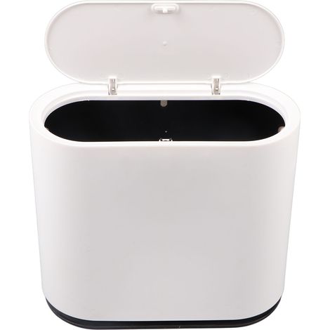 Poubelle en plastique avec couvercle à pression, grande poubelle blanche pour salle de bain, chambre, cuisine ou bureau (1/5)