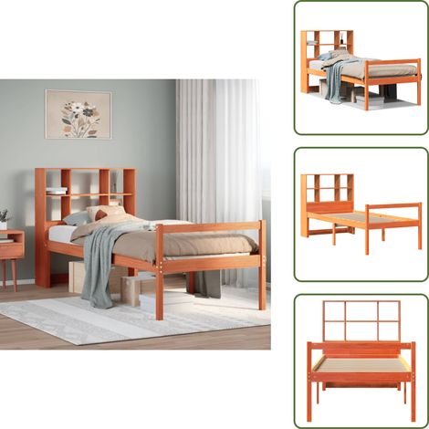 Lit bibliothèque sans matelas cire marron 75x190 cm bois massif - Lit Bibliothèque - Lits Bibliothèque - Lit - Lit Simple