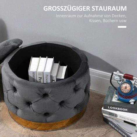 Tabouret Vintage avec coffre de rangement, repose-pieds rembourré en métal et mousse, gris anthracite, 55x55x42 cm (1/5)
