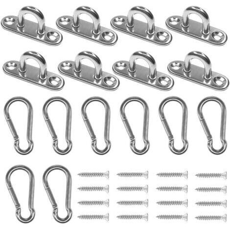 Lot de 8 crochets en U en acier inoxydable de 4,6 cm + mousqueton en acier inoxydable, boucle de crochet d'agrafes avec vis (1/5)