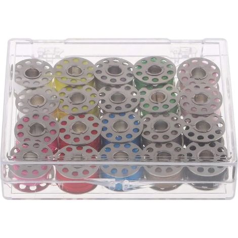 Caja de carretes con 20 carretes de hilo de máquina de coser y accesorios de costura (1/4)