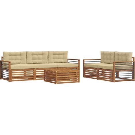 Conjunto de sofás de exterior con cojín 6 pcs Natural y Beige vidaXL (1/5)