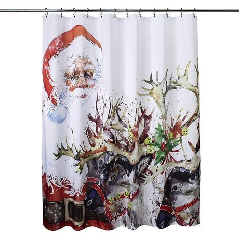 Rideau de douche de Noël, rideau de douche en polyester à motif de Noël, rideau de douche imperméable, 183 x 183 cm