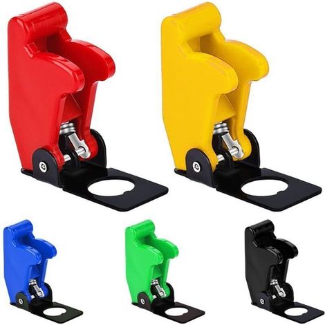 Set di 5 cappucci protettivi per fori di montaggio da 12 mm, nei colori rosso/giallo/blu/verde/nero, antipolvere, di qualità aeronautica, per interruttori a levetta. (1/5)
