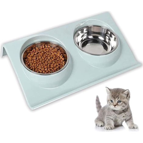 Pet bowl set, dog bowl, cat bowl with 15° tilt, double liter capacity, suitable for small dogs and cats (green) (1/5)