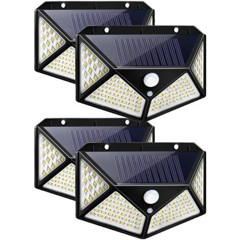 Lampe solaire d'extérieur 100 LED, éclairage de jardin, étanche, avec détecteur de mouvement, applique murale solaire, 3 modes de jardin (lot de 4) [Classe énergétique A+++] (1/5)