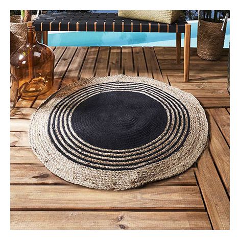 The Home Deco Factory – Tapis rond en jute et coton noir 90cm – Tapis kilim pour décoration intérieure – Écologique et durable – Style naturel (1/5)